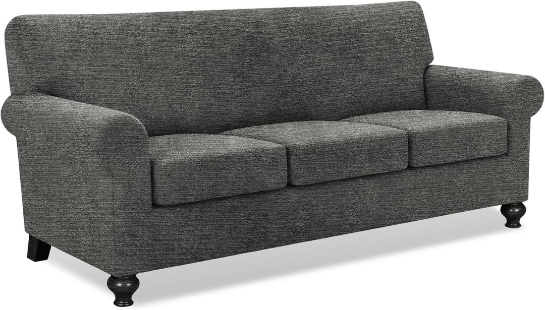 URBANLIFE 4-Piece Stretch Sofa Slipcovers for 3 Cushion Couch, Super Stretch Spandex Non-Slip Sofa Cover with Elastic Bottom, Machine Washable Furniture Protector for Kids & Pets, Gray