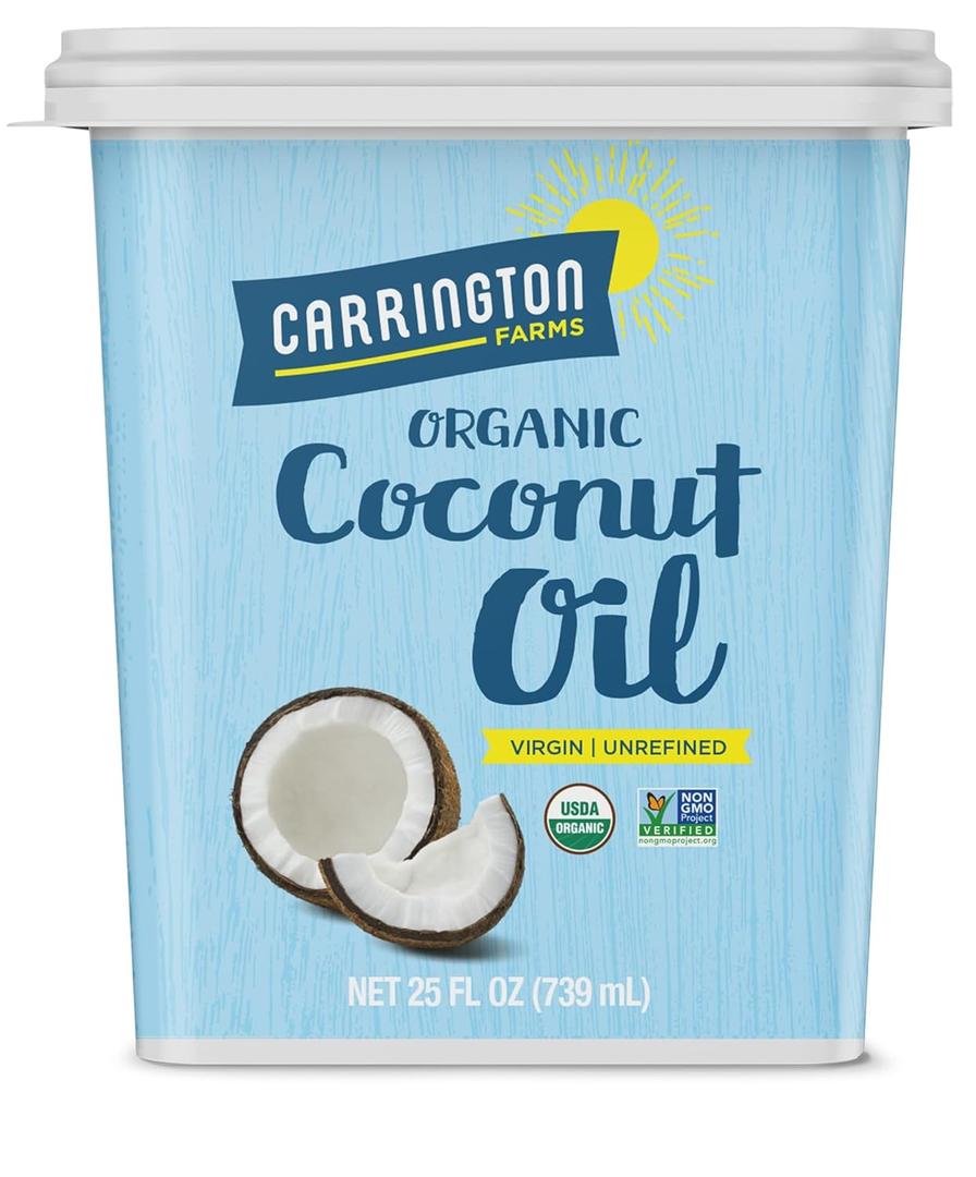Carrington Farms Virgin Organic Coconut Oil, Gluten Free, Unrefined, Cold Pressed, 25 oz. (Ounce), Coconut Oil For Skin & Hair Care, Cooking, Baking, Smoothies (25 Fl Oz (Pack of 1)) BB 9/7/25