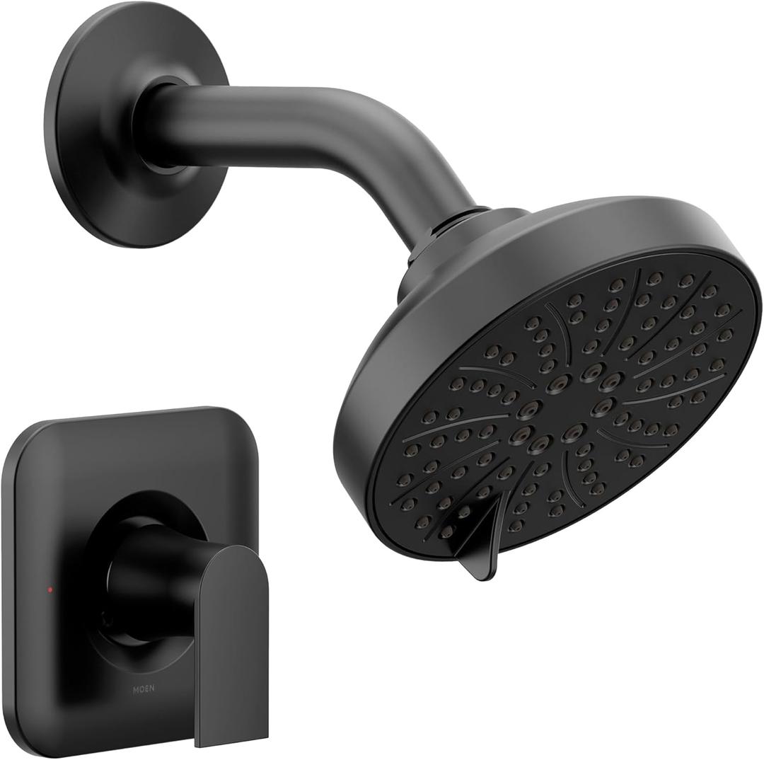 Moen Genta LX Matte Black Pressure Balancing Eco-Performance Modern Shower Trim with Showerhead and Lever Handle, Posi-Temp Valve Required, T2472EPBL