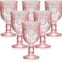 12 Oz Plastic Vintage Wine Glasses Goblets Drinking Glasses Sunflower Embossed Glassware Plastic Champagne Flutes Unbreakable Wedding Toasting Glasses Party Wine Cups for Bridal Shower Party (24, Pink)