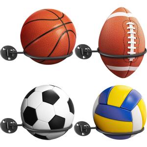 Basketball-Holder Wall Mount, Football Holder Space Saving Ball Storage Rack, Durable Wall Mounted Ball Organizer for Basketball, Football, Volleyball, Soccer Balls, Garage, Kids Room (4 Packs)