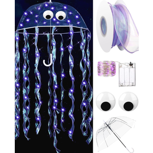 Paterr Halloween DIY Jellyfish Costume Set Including Clear Bubble Umbrella LED String Lights Ribbons Googly Eyes, Pack of 3