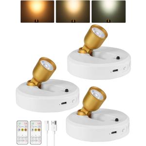 EZVALO 3-Pack Spotlight Indoor, Rechargeable Battery Picture Lights, Wireless Uplights with Remote, Dimmable, 3 Color Temperatures, Timer, Accent Lighting for Plants, Trees, Art, Displays