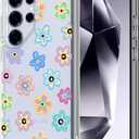 MOSNOVO Case for Samsung Galaxy S24 Ultra, [Buffertech 6.6ft Military-Grade Drop Protection] [Anti Peel Off Tech] Clear TPU Bumper Phone Case Cover Design - Groovy Flower