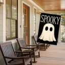 Spooky Ghost Halloween House Flag 28 x 40 Inch Double Sided Decorative Fall Holiday Garden Flags Banner for Outdoor Porch Yard Decor Seasonal House Flags and Home Decorative Display