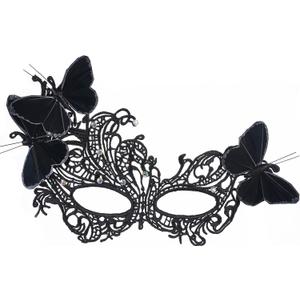 Lace Masquerade Masks for Women - 2025 Halloween Venetian Butterfly Mask with Rhinestone (Black)