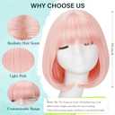 Light Pink Bob Wigs with Bangs (Can Be Trimmed) Straight Short Wigs for Women Synthetic Pink Wig for Cosplay Women Funny Wig for Party Halloween Daily Anime Costume Events Wear