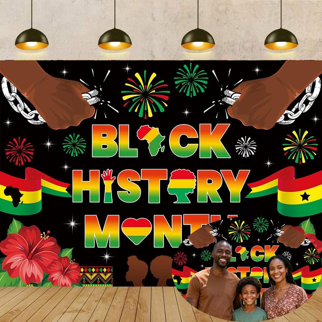 Black History Month Backdrop 6x4FT African American Black History Month Photography Background Festival Party Decorations Supplies Photo Props (6x4FT: 72x48 inch)