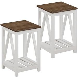 ChooChoo Farmhouse End Table, Rustic Vintage End Side Table with Storage Shelf for Small Spaces, Nightstand Sofa Table for Living Room, Bedroom White 2 Pack