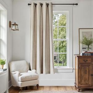 jinchan Linen Textured Curtain 72 Inch Long for Living Room Light Filtering Thermal Insulated Grommet Top Window Drape for Bedroom 52x72 Greyish Beige 1 Panel