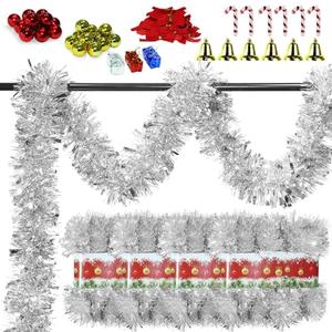 4 Pack Silver Tinsel Garland - 200Ft Metallic Hanging Tinsel for Christmas Tree, Home & Party Decorations Indoor/Outdoor