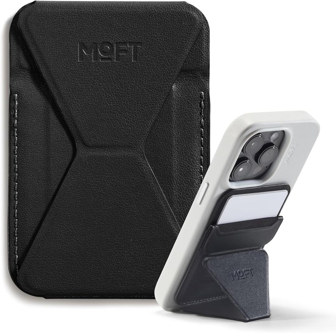 MOFT Magnetic Wallet Stand Compatible with iPhone 16/15/14/13/12 Series, Angle Adjustment & Magsafe Compatible MOVAS Phone Stand,Jet Black