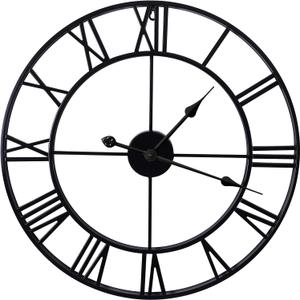 Large Wall Clocks Non-Ticking Silent 30 inch Battery Operated Oversized Metal Round Roman Numerals European Industrial Wall Clocks for Home Kitchen Living Room Office Decor (Black)