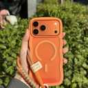 for iPhone 17 Pro Case Cute Wavy Matte Orange |Compatible with MagSafe,Color-Matched Lanyard,Military Grade Shockproof,Slim & Durable,Travel-Ready & Stylish