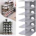 6-Tier Shoe Slots Organizer, Adjustable Vertical Narrow Stackable Shoes Rack for Closet, Free Standing Plastic Shelf Storage Stacker Saving Small Spaces and Entryway,Corner,Doorway,Grey