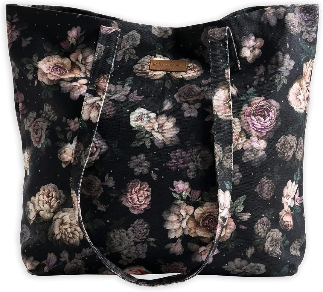 Maison d' Hermine Canvas Tote Bag for Women Cotton Canvas Reusable Shoulder Grocery Bags Handle Travel Mothers day Gifts (05 - Moody Florals)