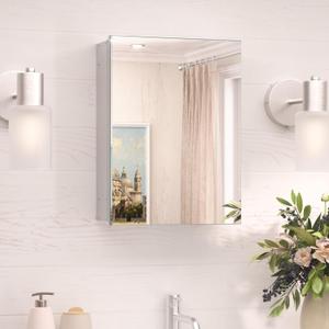 TokeShimi 14x18 Bathroom Mirror Medicine Cabinet Aluminum, Tempered Mirror with Adjustable Storage Frameless Silver Farmhouse Medicine Cabinet Recessed or Surface Mount Metal Modern