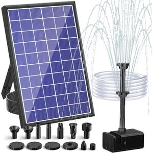 POPOSOAP 8W Solar Water Pump Built-in 3600mAh Battery Backup, Solar Bird Bath Pump with 9.8Ft Cable, 8 Nozzles & PVC Tubing, Pond Fountain for Bird Bath Garden Fish Tank Pond Water Feature