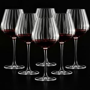 Set of 6 Ribbed Wine Glasses, Stemmed Wine Glasses, Vintage Ribbed Glassware Sets for Red White, Champagne Sparkling Tasting, Cocktail, Anniversary, Dinner Party, Wedding(20 oz,Burgundy)