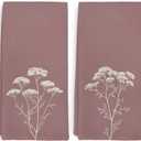 Vintage Mauve Wildflower Kitchen Towel and Dish Towel Set of 2, Farmhouse Dusty Rose Decor Hand Towels, Minimalism Retro Floral Decorative Hand Dish Tea Towels for Bathroom Kitchen, 16x24 in