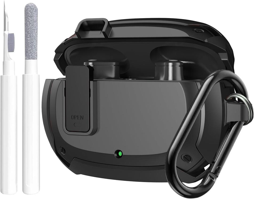 Compatible with Beats Studio Buds/Buds+ Case Cover 2021/2023, [Secure Lock] Cool Beats Studio Buds Plus Protective Shell Men Women with Keychain for New Beats Studio Ear Buds Case - Black[CASE ONLY]