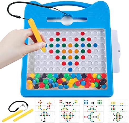 Svance Magnetic Drawing Board for Kids, Toddler Magnet Doodle Board with Beads and 2 Pens, Magnetic Dot Art Toys, Airplane Car Travel Activities (Blue Cat)