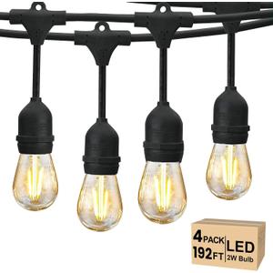 Svater 192 FT Outdoor String Lights 2W S14 LED Commercial Grade Waterproof | IP65 Hanging Light for Patio Outside Cafe Market Antique Edison Bulbs, ETL-Listed Warm White (48 FT*4)