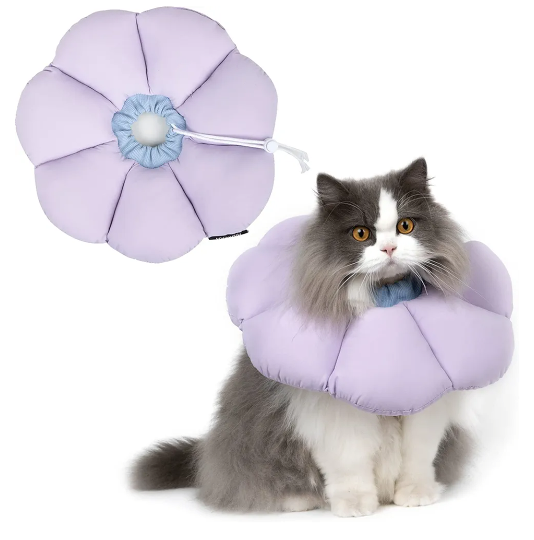 Cat Cone Collar,Cute Waterproof Cat Recovery Collar,Anti-Bite Lick Wound Healing Safety Elizabethan e Collar for Cats,Purple Flower All-Season Style…