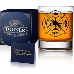 TOUNER Fire Dept Off Duty Save Yourself Whiskey Glass, Firefighter Whiskey Glass, Fireman Whiskey Glass Gift, Firefighter Present For Retirement, Graduation, Birthday