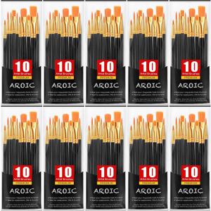 AROIC Paint Brush Set, 10 Pack 100 Pcs Acrylic Paint Brushes Artist Paint Brushes for Oil Watercolor Acrylic Face Rock Painting（Black）