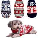 3Pcs Christmas Dog Sweater Costume Xmas Cat Knitwear Clothes Navy Blue White and Christmas Red Sweaters with Reindeers Snowflakes Pattern for Kitten Cat Puppy Dog , 8"