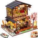 SYW DIY Miniature Dollhouse Kit with Furniture and LED LightJapanese Sushi Shop Wooden Dollhouse, 1:24 Scale Creative Doll House Toys for Teen