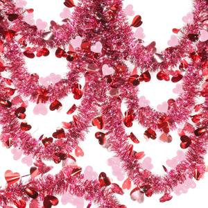 TURNMEON 2 Strings Total 66 Feet Valentines Heart Tinsel Garland Decorations Red Pink Twist Garland Metallic Streamer Valentine's Day Decorations Home Tree Indoor Outdoor Wedding Hanging Decor