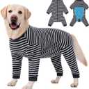 Dog Recovery Suit Full-Zipper After Post-Surgery Large Medium Dogs, Dog Bodysuit for Prevent Licking& Chewing Wounds Onesies Cone Alternative (Grey Stripe, 7X-Large)