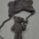 Newborn Baby Crochet Knit Costume Photography Prop Baby Bear Hat and Doll Set (Grey)