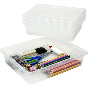Storex Letter Size Flat Storage Tray – Organizer Bin for Classroom, Office and Home, Clear, 5-Pack (62531A05C), 10 x 13 x 3 Inches
