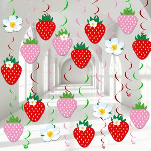 60 Pcs Strawberry Party Decorations - Strawberry Hanging Swirl Berry First Birthday Banners & Foil Swirls Ceiling for Kids Girls Baby Shower 1st Birthday Theme Party Favor Supplies