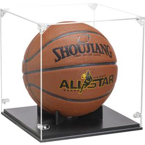 Basketball Display Case, Thickened UV Protection Clear Acrylic Lid Basketball Holder, Wooden Basketball Base Stand for Autographed Ball and Memorial Gift