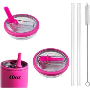 2 Pack 40 oz Tumbler Flip Straw Lid Replacement fit for Hydro Jug(Only), Spill Proof Splash Resistant Tumbler Lids, Reusable Leak Proof Tumbler Cover for Cup Accessories (Hot Pink)