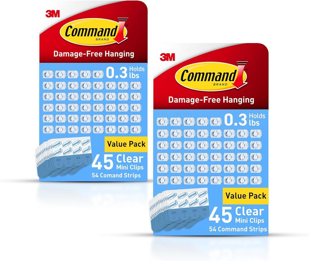 Command Indoor Mini Light Clips, Damage Free Hanging Christmas Lights, Mini Wall Clips for Hanging Indoor Christmas Decorations, Lights and Cables, 90 Count