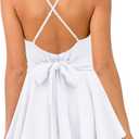 firfig Womens Deep V-Neck Cami Dress Crisscross Open Back Tie Waist Mini Dresses (White, XL)