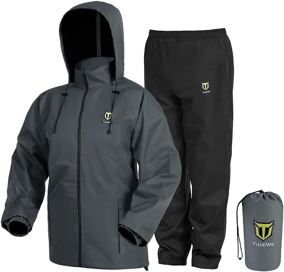 TIDEWE Rain Suit, Waterproof Breathable Lightweight 2 Pieces Rainwear (Black, L)