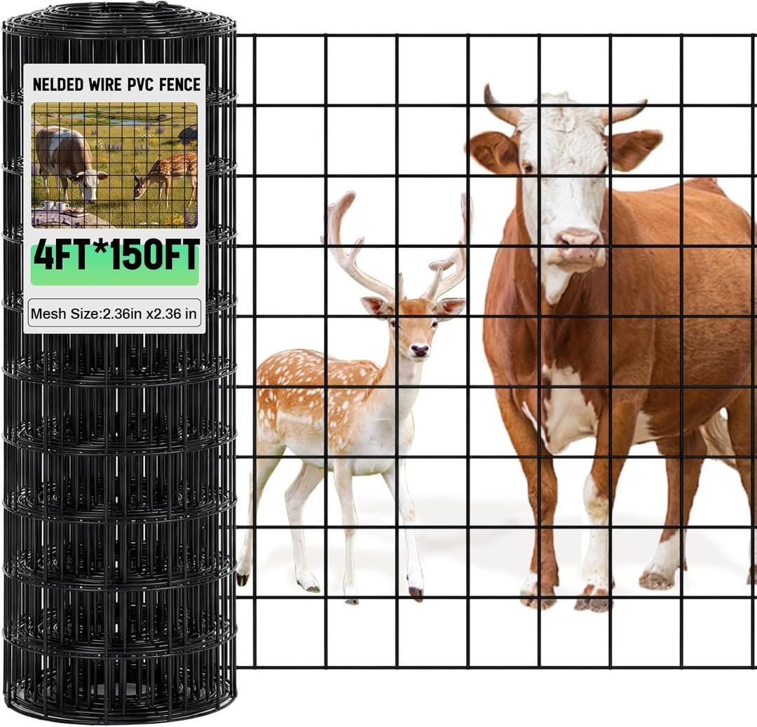 Gisafai 16 Gauge Galvanized Welded Wire Fence 4 ft x 150 ft PVC Coated Hardware Cloth, 2.36" x 2.36" Mesh, Heavy Duty Garden Fencing Roll for Chicken, Dog Yard, Deer Cattle & Animal Protection (Black)