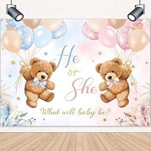 LIGHTINHOME Bear Gender Reveal Backdrop 5Wx3H Feet for He or She Pink or Blue Boho Floral Cute Balloons We Can Bearly Wait Baby Shower Photography Background Decorations Photo Booth Studio Prop Fabric