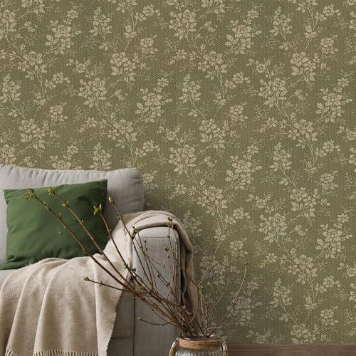 Fullhawl Cottage Core Wallpaper Boho Flat Floral Vintage Wallpaper Rustic Floral Non-Stereoscopic Wall Decal 118 x 16 Green Farmhouse Peel and Stick Removable Flower Contact Paper for Home Wall