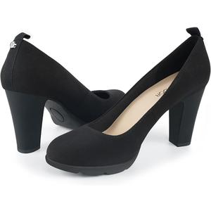 JENN ARDOR Women's Pumps Chunky Heels Platform Shoes Comfort Round Closed Toe Block Heel Pumps Dress High Heeled Office Shoes for Ladies More Than 3 inch Heel (9, Black)