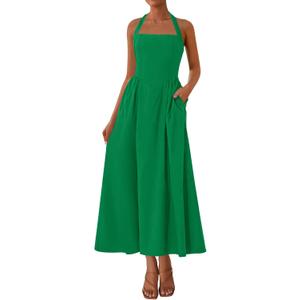 KIRUNDO Summer Dresses for Women 2026 Halter Maxi Wedding Guest Party Cocktail Semi Formal Elegant Classy Long Sundress (M)