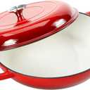 Cast Iron Casserole Braiser,3.8 Quart Enameled Cast Iron Pan,Heavy Duty Casserole Skillet with Lid and Dual Handles,Porcelain Surface Casserole Dish with Lid,Dutch Oven Gifts for Family,Red (3.8QT)
