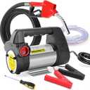 12V DC Portable Electric Fuel Transfer Pump with Extended Power Cord, 10GPM Self Priming Diesel & Kerosene Extraction Pump Kit with Automatic Shut Off Nozzle for Vehicle Refueling, Machinery