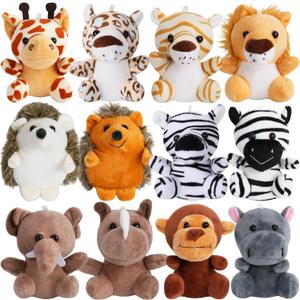 12 Pcs Small Stuffed Animal Bulk - 4.5 Inch Fluffy Stuffies, Animals Keychain Decoration, Carnival Prizes, Classroom Treasure Box, Pinata Stuffers